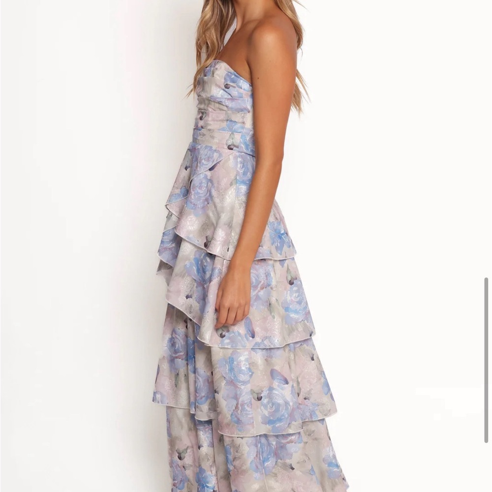 Petal & Pup Strapless Blue Floral Ruffled Maxi Dress - Picture 3 of 7